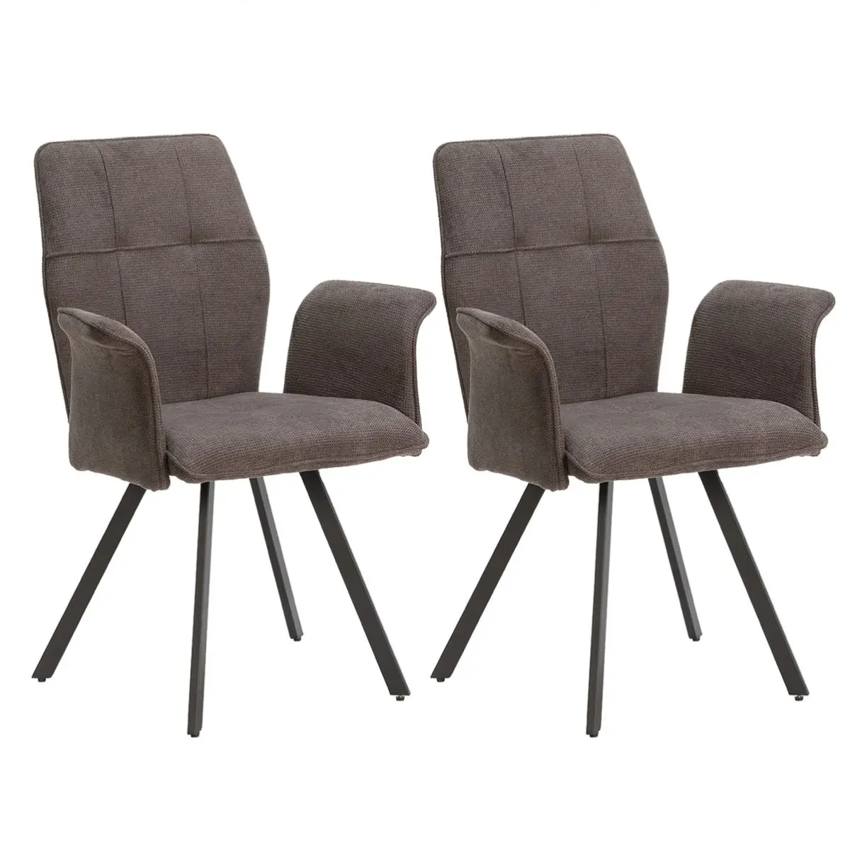 Lot de 2 Fauteuils Tissu Gris Anthracite Effet Tricoté Pieds Métal Noir – SELMA