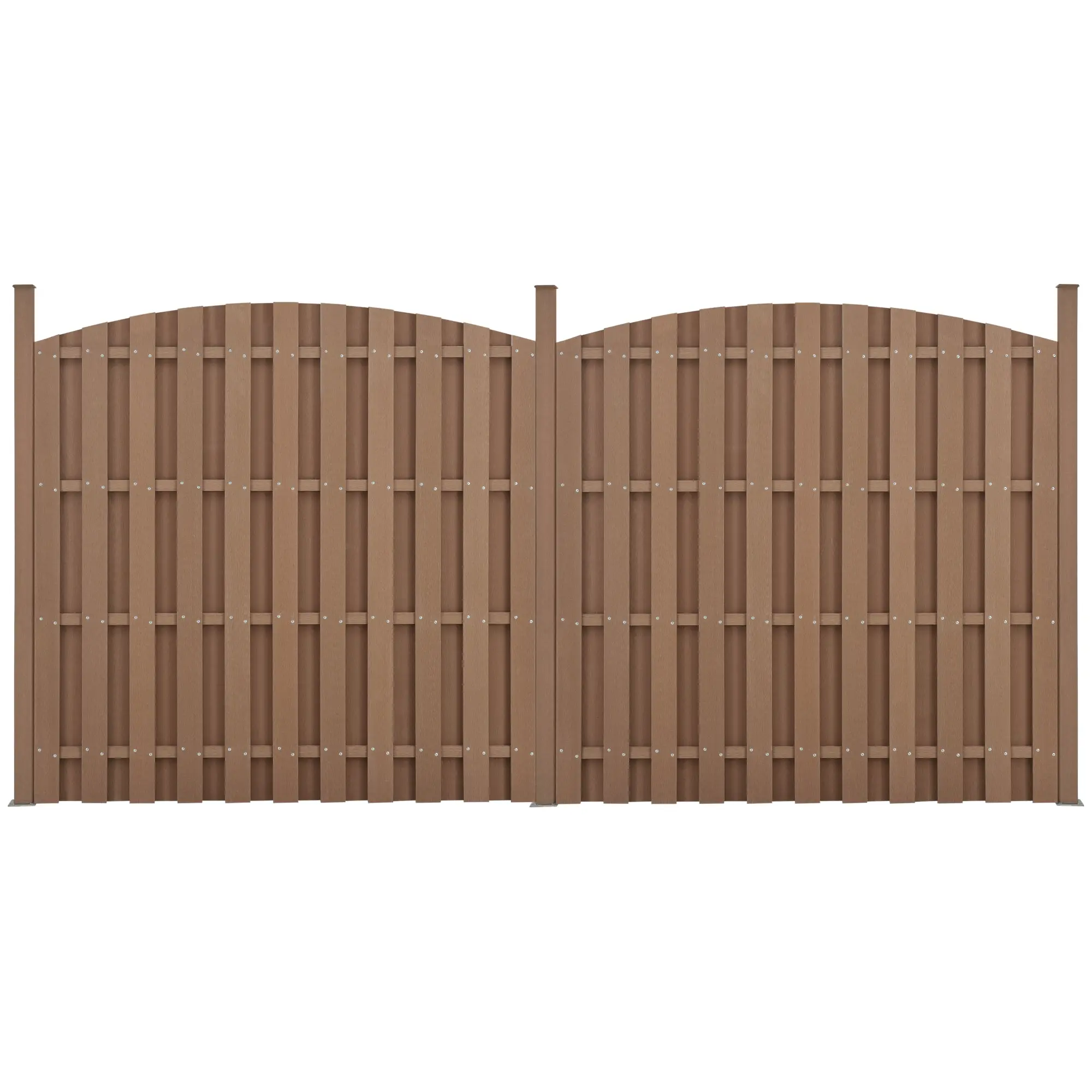 Lot de 2 pièces de clôture barrière brise vue brise vent bois composite wpc demi-cercle arrondi brun 185 x 376 cm