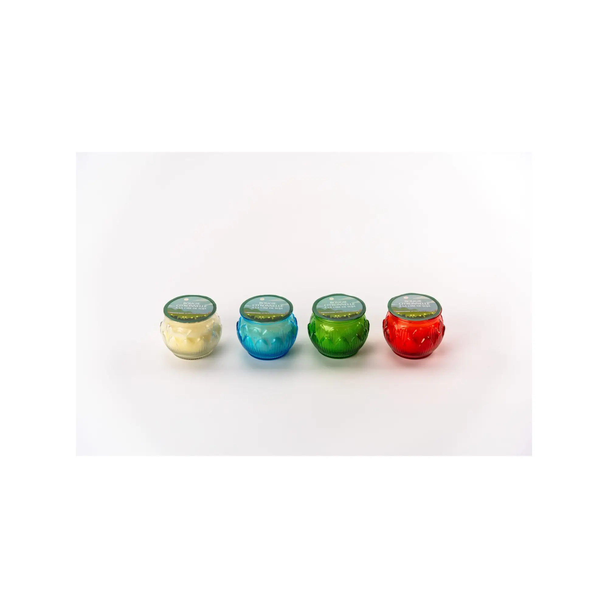 Lot de 4 bougies citronnelle d’extérieure – Contre les moustiques – A la cire de soja – 7 x 5,5 cm