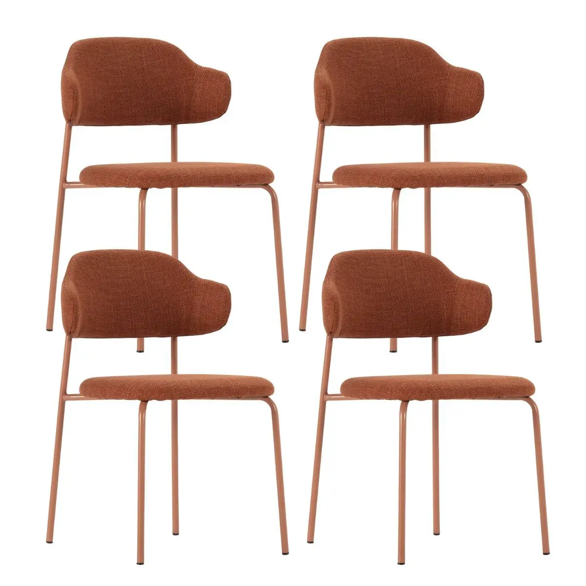 Lot de 4 Chaises vintage en métal avec assise et dossier en tissu chiné terracotta – LADERI