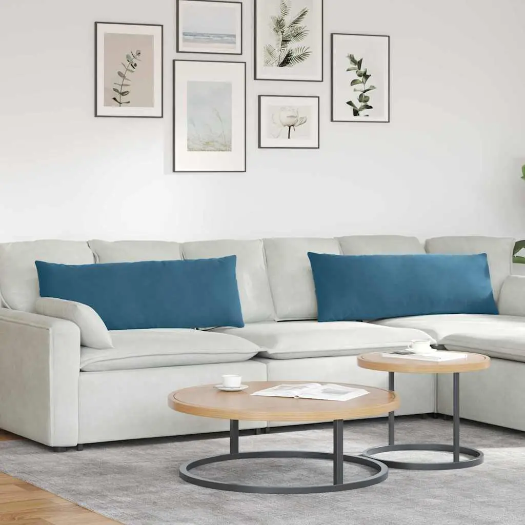 Lot de 2 Grands Coussins Velours Côtelé Déhoussable pour Canapé Salon Bleu 120×40 cm – ComfortXL Outdoor Living