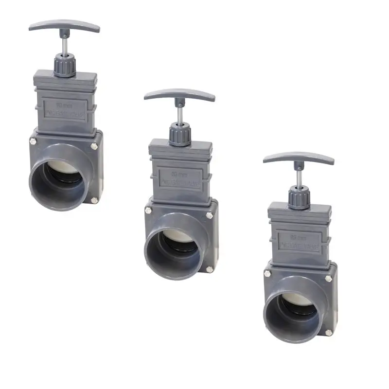 Lot de 3 Vannes Guillotines PVC 63 mm pour bassins de jardin et irrigation