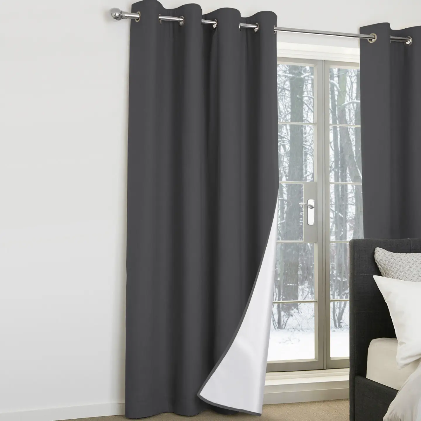 Lot de 2 rideaux thermiques gris anthracite 135×240 cm