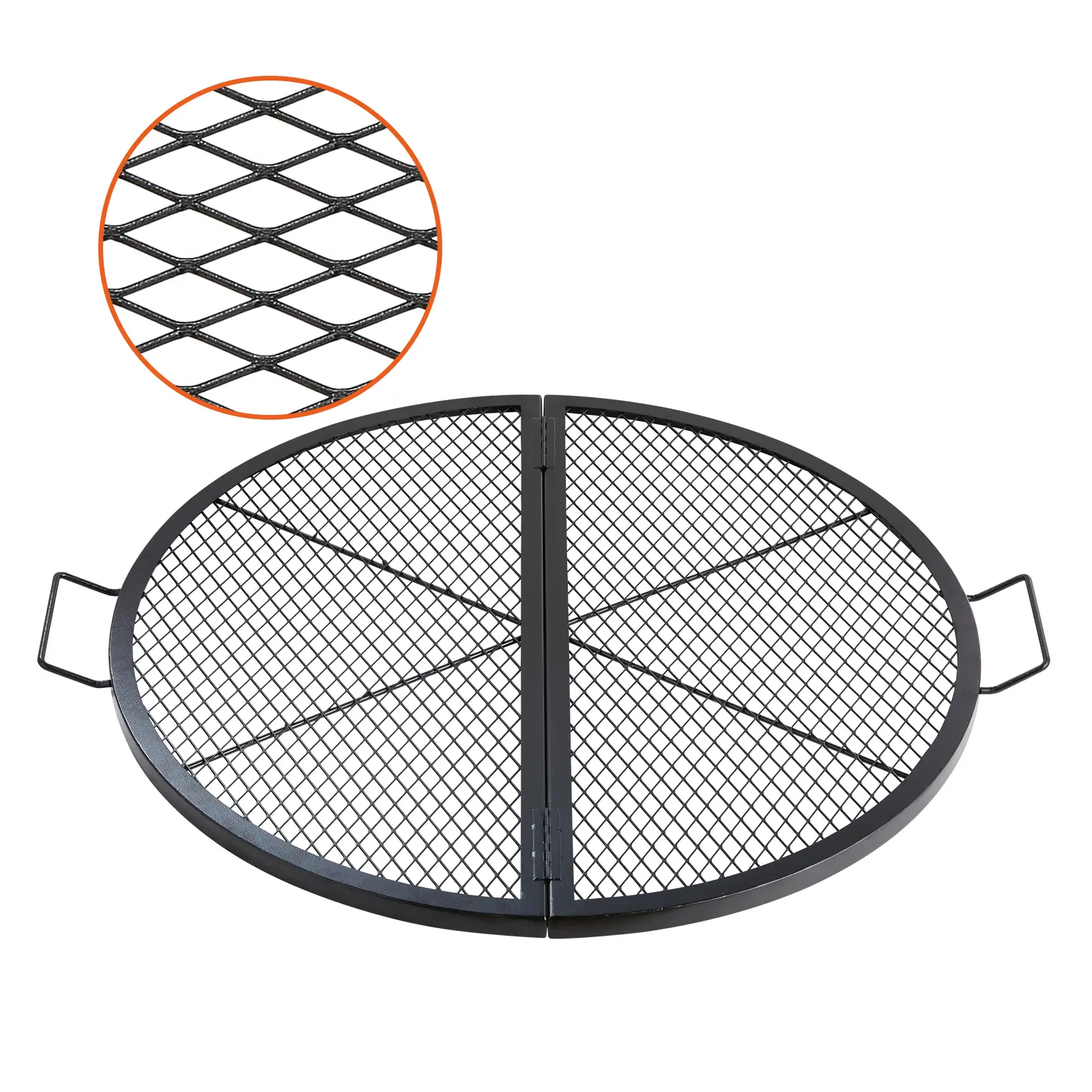 VEVOR Grille cuisson ronde 91 cm diamètre, pliable, acier, charge 20 kg. Barbecue, camping.