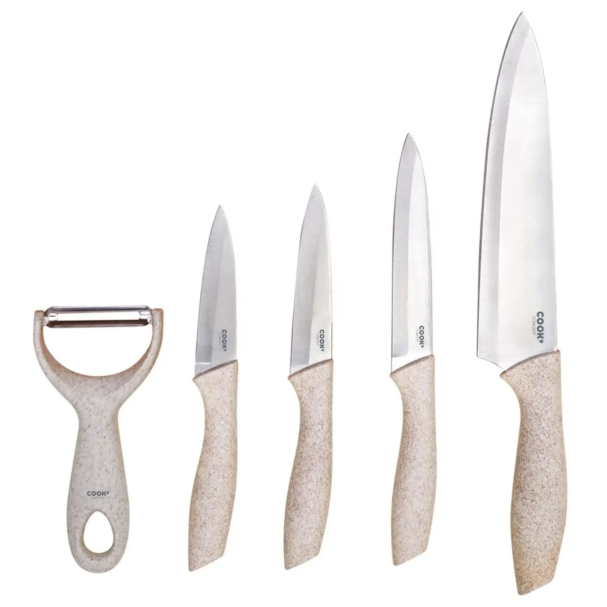 Lot de 4 Couteaux & Éplucheur «Inox» 31cm Beige