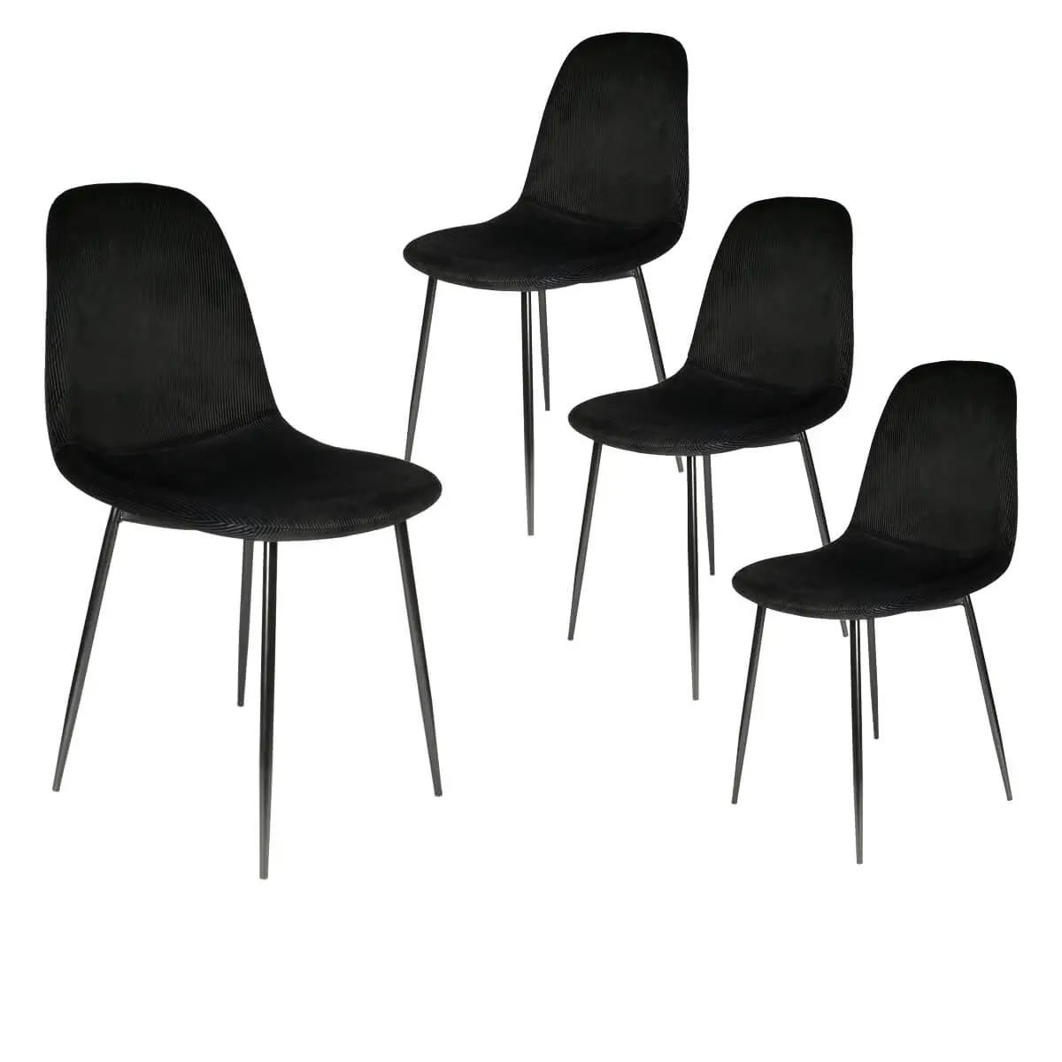Lot de 4 Chaises Velours Côtelé Noires – ALESSIA