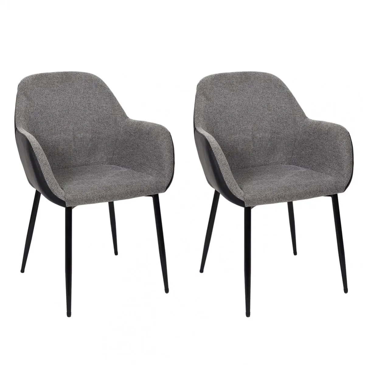 Lot de 2 Fauteuils Tissu Noir et Gris Chiné – PIAGA