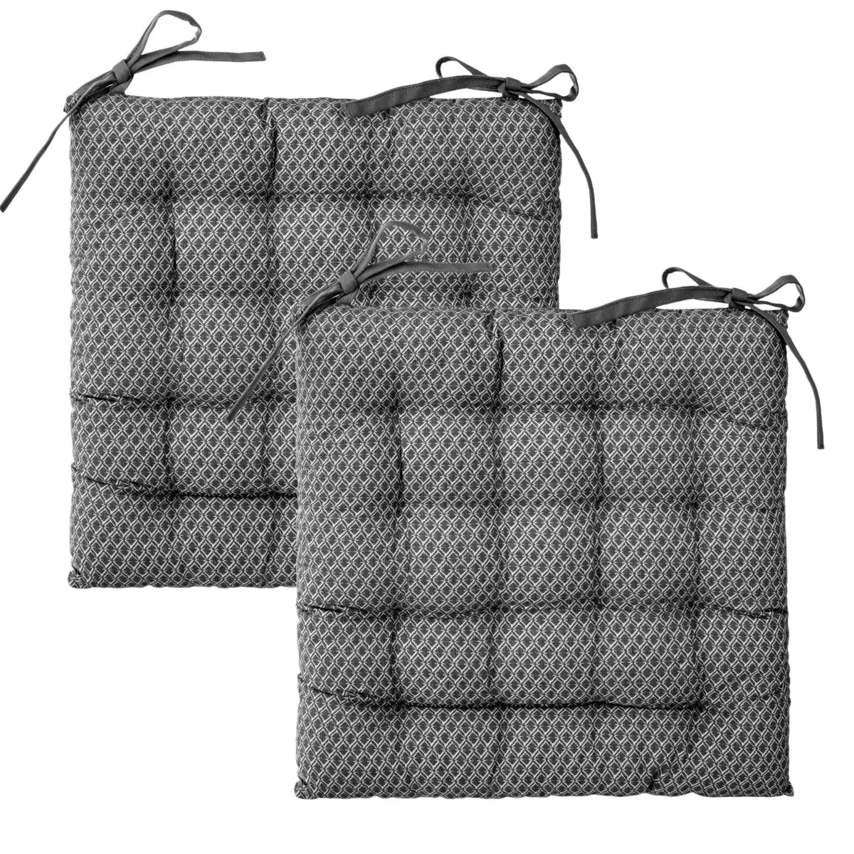 Lot de 2 Galettes de chaise en Coton Gris motif géométrique 38 x 38 cm