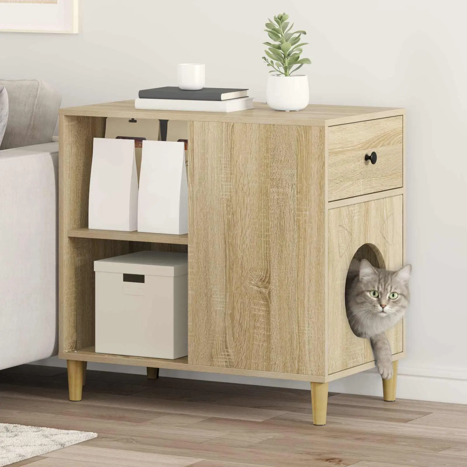 Grande Maison Chat Bois Sonoma Brun 72cm pour Multi