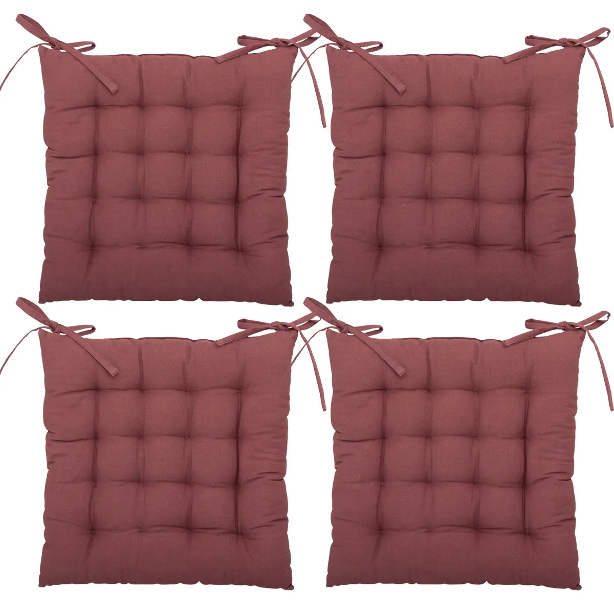 Lot de 4 Galettes de chaise en Coton Prune 38 x 38 cm