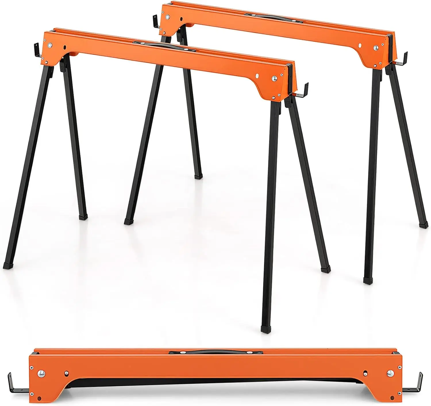 Lot de 2 Tréteaux Pliables Métalliques Charge Max 600 kg, Tréteaux Pliants Compacts(Orange)