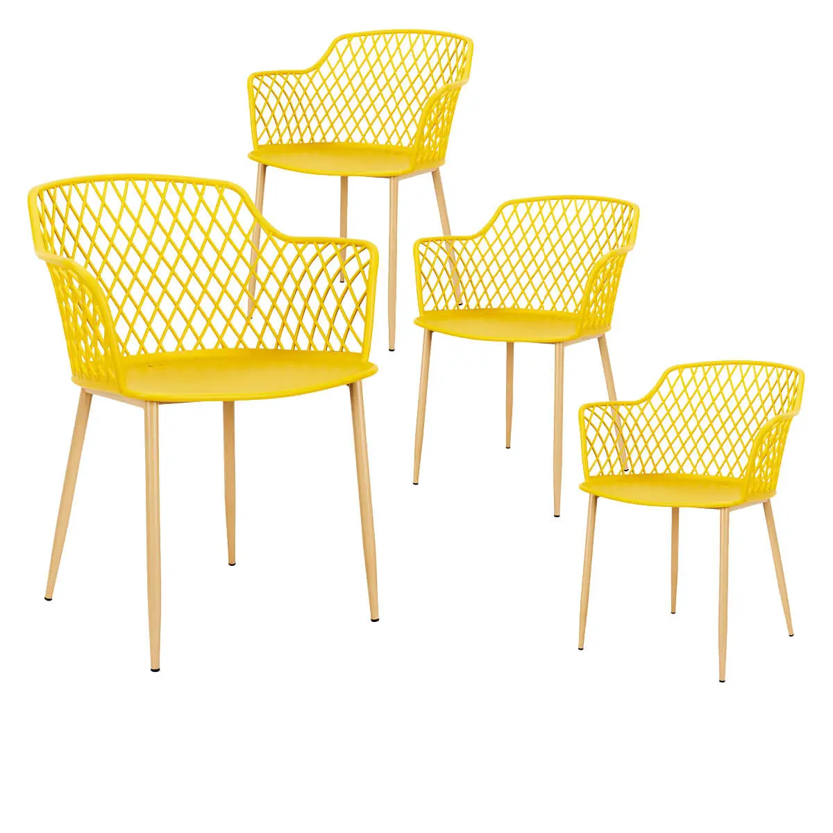 Lot de 4 Fauteuils Jaunes Pieds Effet Bois Verni – TRESSIE