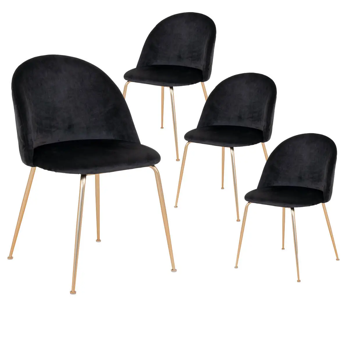 Lot de 4 Chaises Velours Noir et Pieds Métal Doré – MEYRIN
