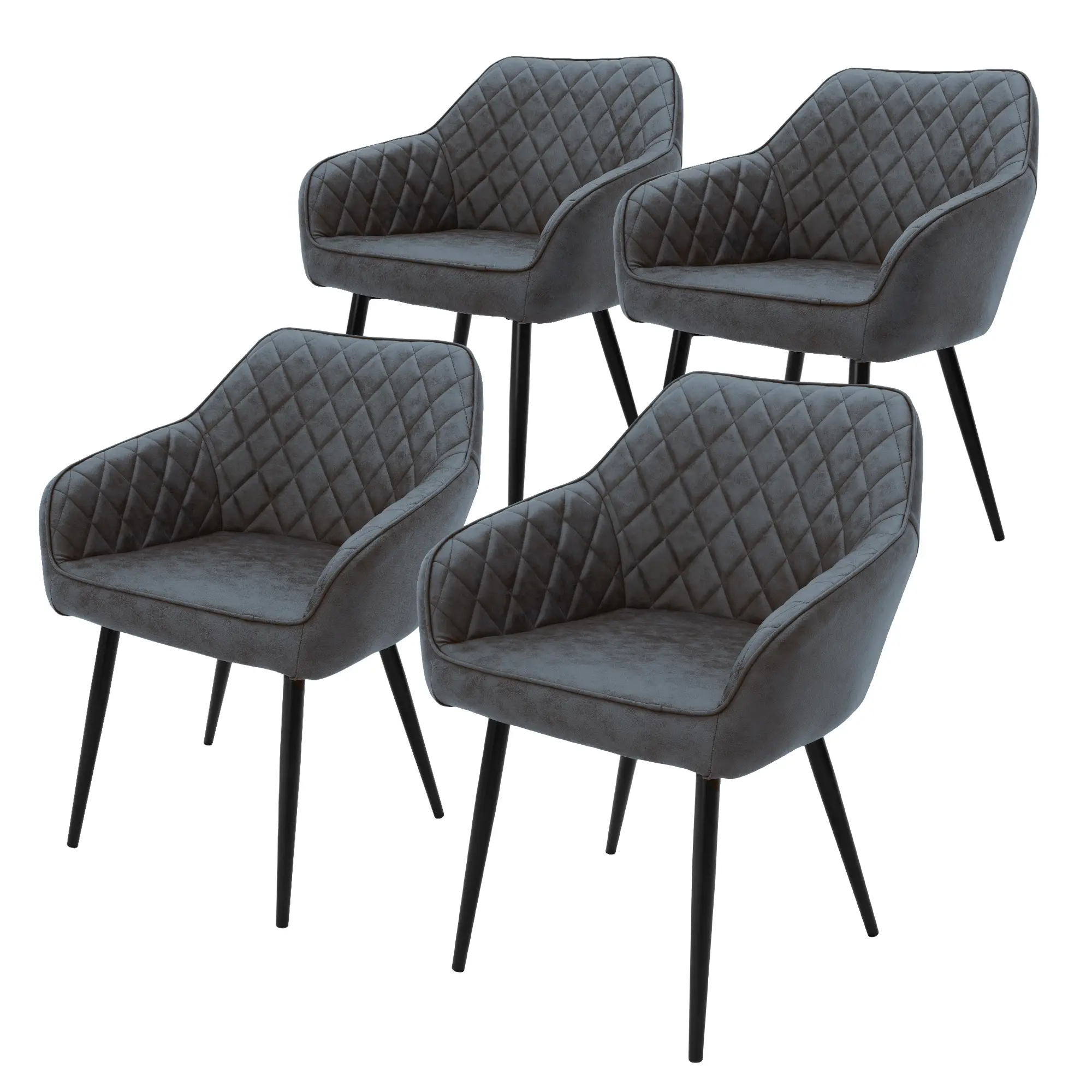 Lot de 4 chaises de salle à manger anthracite dossier et accoudoirs ergonomiques revêtement en synthétique pieds noir en acier design moderne