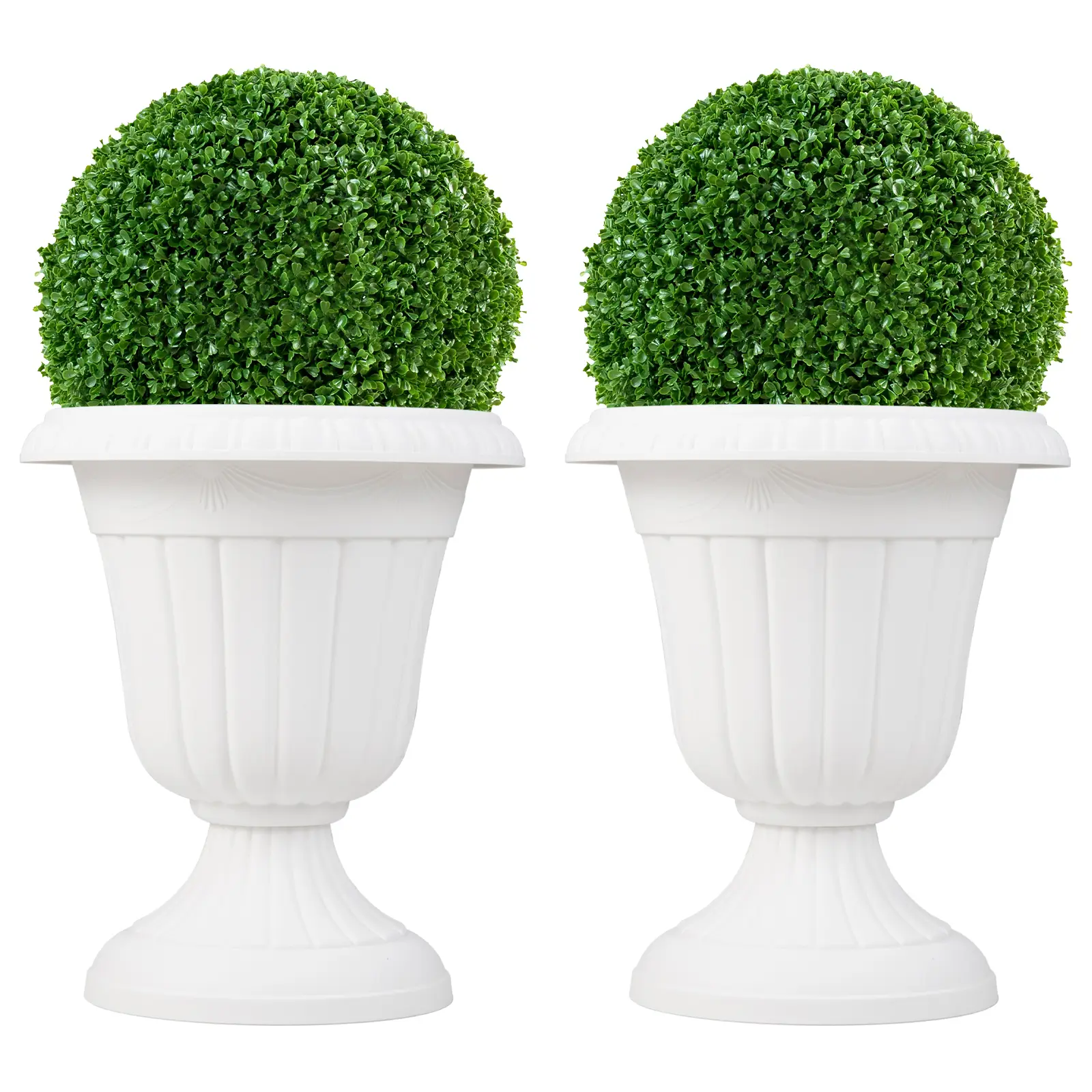 Lot de 2 Pots à Plantes Vintage en Plastique, Jardinières avec Base de Piédestal Trou de Drainage Pré-marqué, Pots de Fleurs Décoratifs, Blanc
