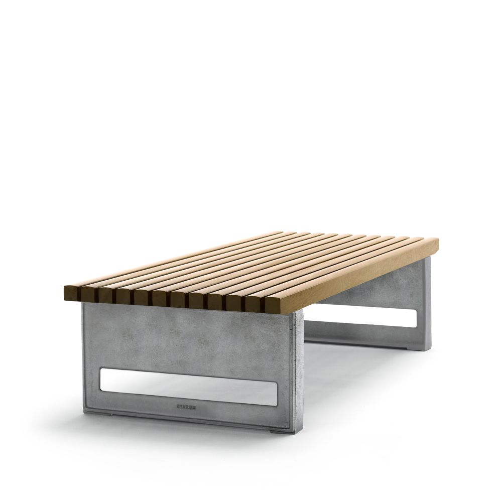 Banco Block.jo{font-size:18px}Roble aceitado, ancho, soporte de aluminio en bruto