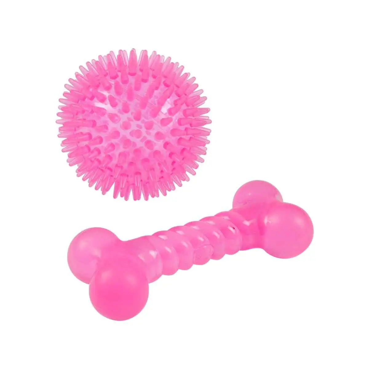 Lot de 2 Jouets pour Chien «Balle & Os» 13cm Rose