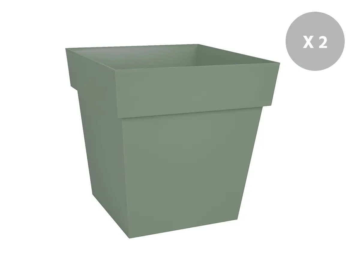 Lot de 2 pots de fleur carré Toscane 39 x H.39 cm – Vert laurier