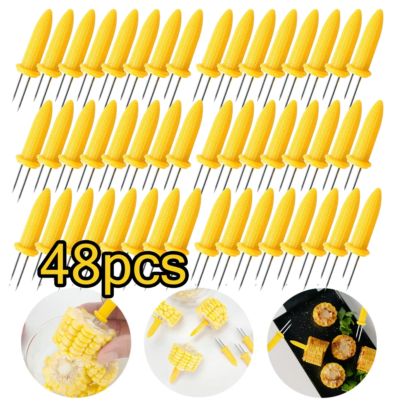 Lot de 48 pique-épis de maïs en acier inoxydable, anti-brûlure, avec boîte de rangement, accessoires de barbecue-Lytech