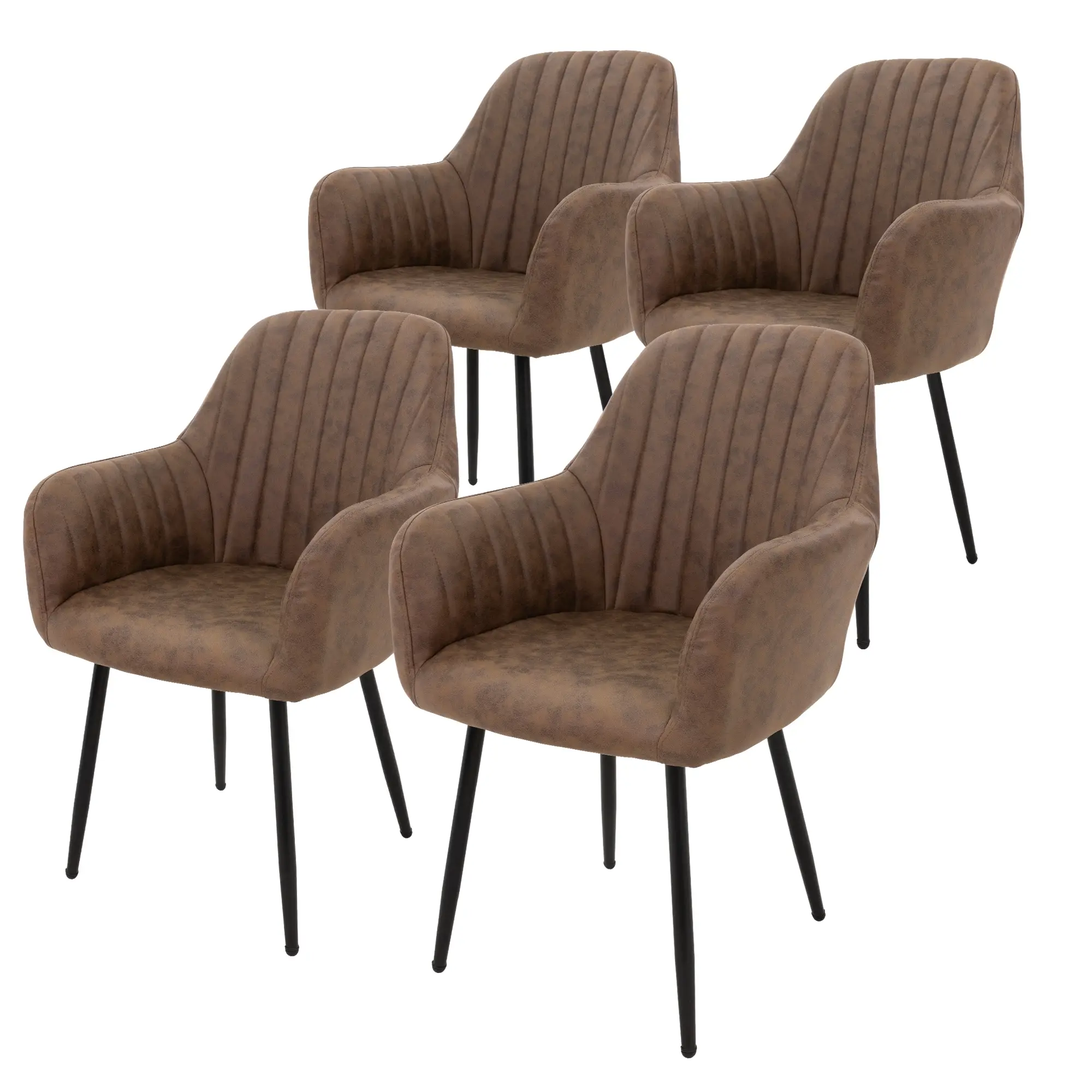 Lot de 4 chaises de salle à manger marron dossier et accoudoirs ergonomiques revêtement en matériau synthétique pieds noir en acier design raffiné
