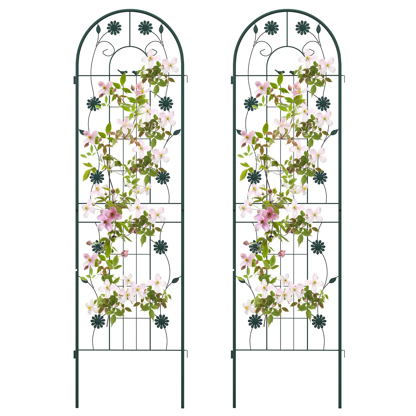 Lot de 2 Treillis de Jardin en Métal 220x50cm Clôture Décorative pour Plante Grimpante Grille Fleurs Antirouille pour Jardin Vert
