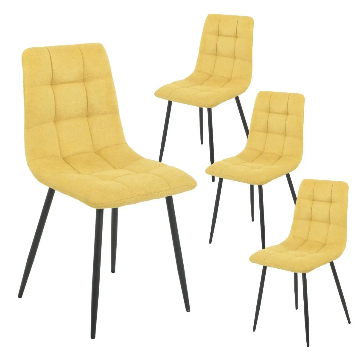 Lot de 4 Chaises Tissu Jaune Pieds Métal Gris Anthracite – ERNEST