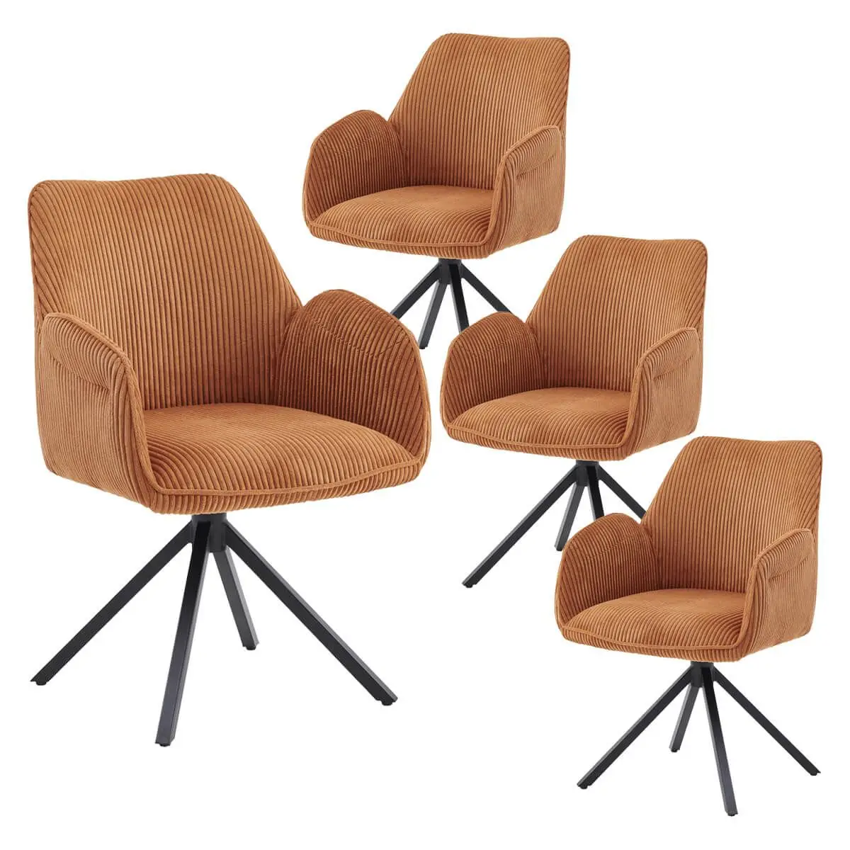 Lot de 4 Fauteuils de table Pivotants Tissu Velours Côtelé Terracotta – DELIA