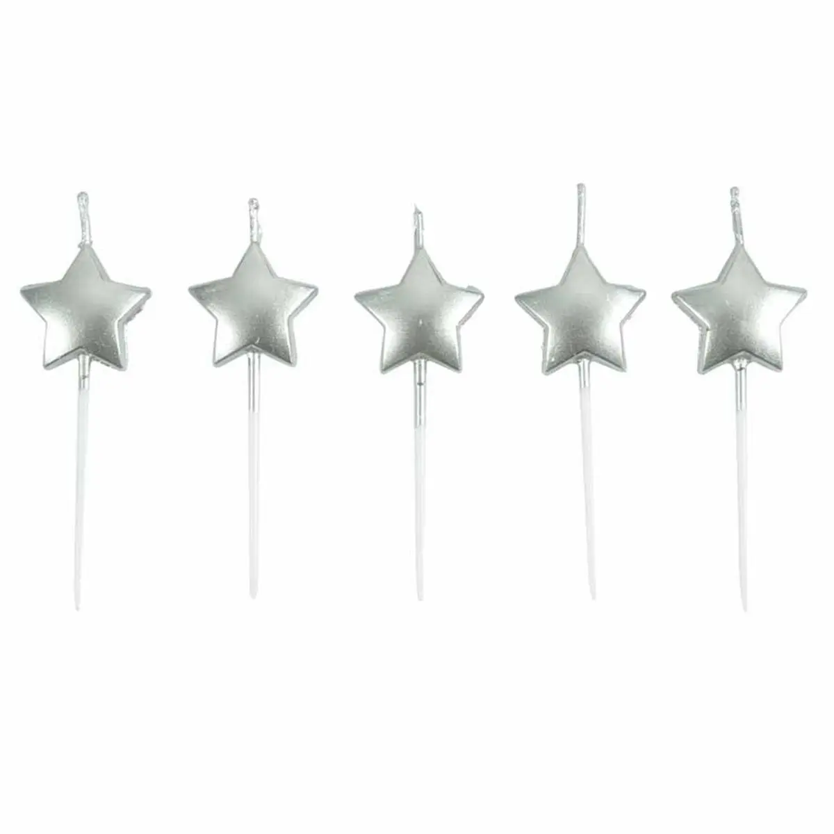 Lot de 5 Bougies 3D «Étoile» 7cm Argent