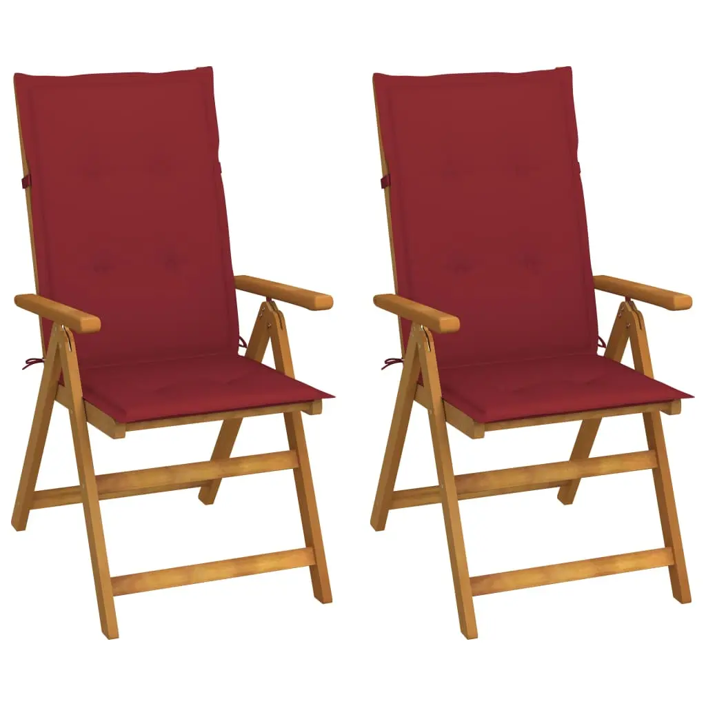 Lot de 2 Fauteuils Relax Extérieur Bois d’Acacia Pliants 5 Positions Coussins Rouge Bordeaux – ComfortXL Outdoor Living