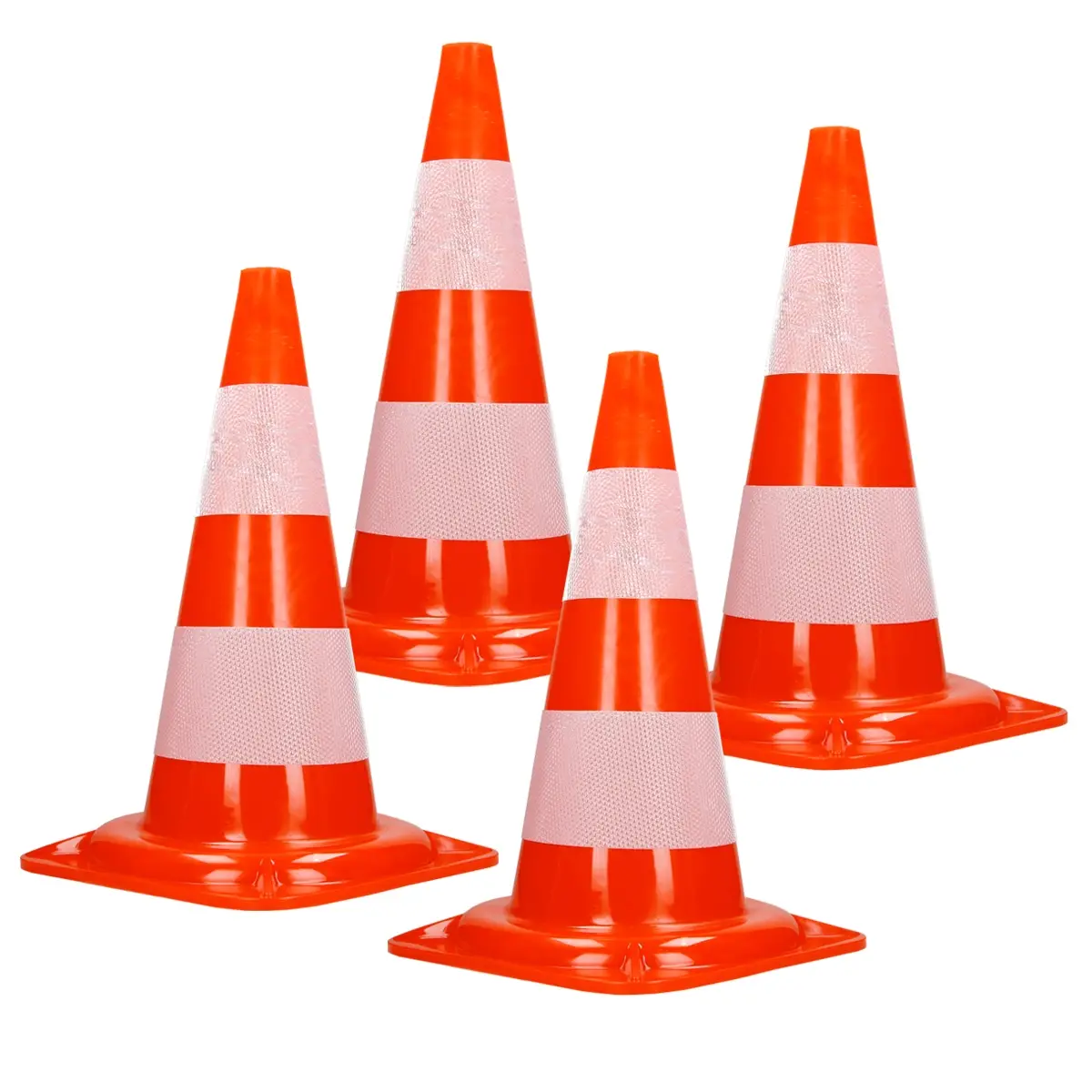 Lot de 4 cônes signalisation pylônes 47 cm orange blanc plot avec double bande réfléchissante empilable sécurité routière avertissement de parking