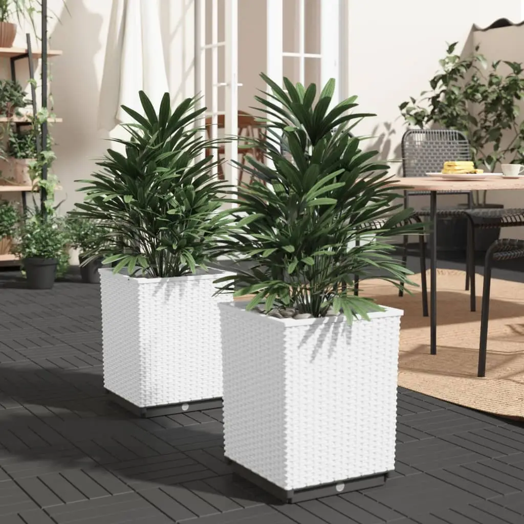 Lot de 2 Pots de Fleurs Cubiques Polypropylène Aspect Rotin pour Décoration Symétrique Jardin Blanc 30 cm – ComfortXL Outdoor Living