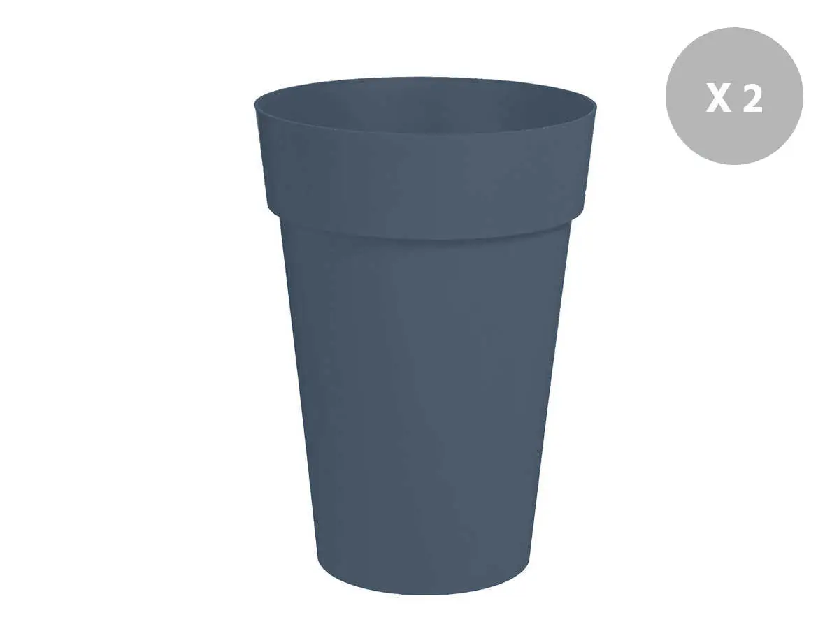 Lot de 2 Pots de fleur rond Toscane Ø 46 x H.65 cm – Bleu jean – Eda