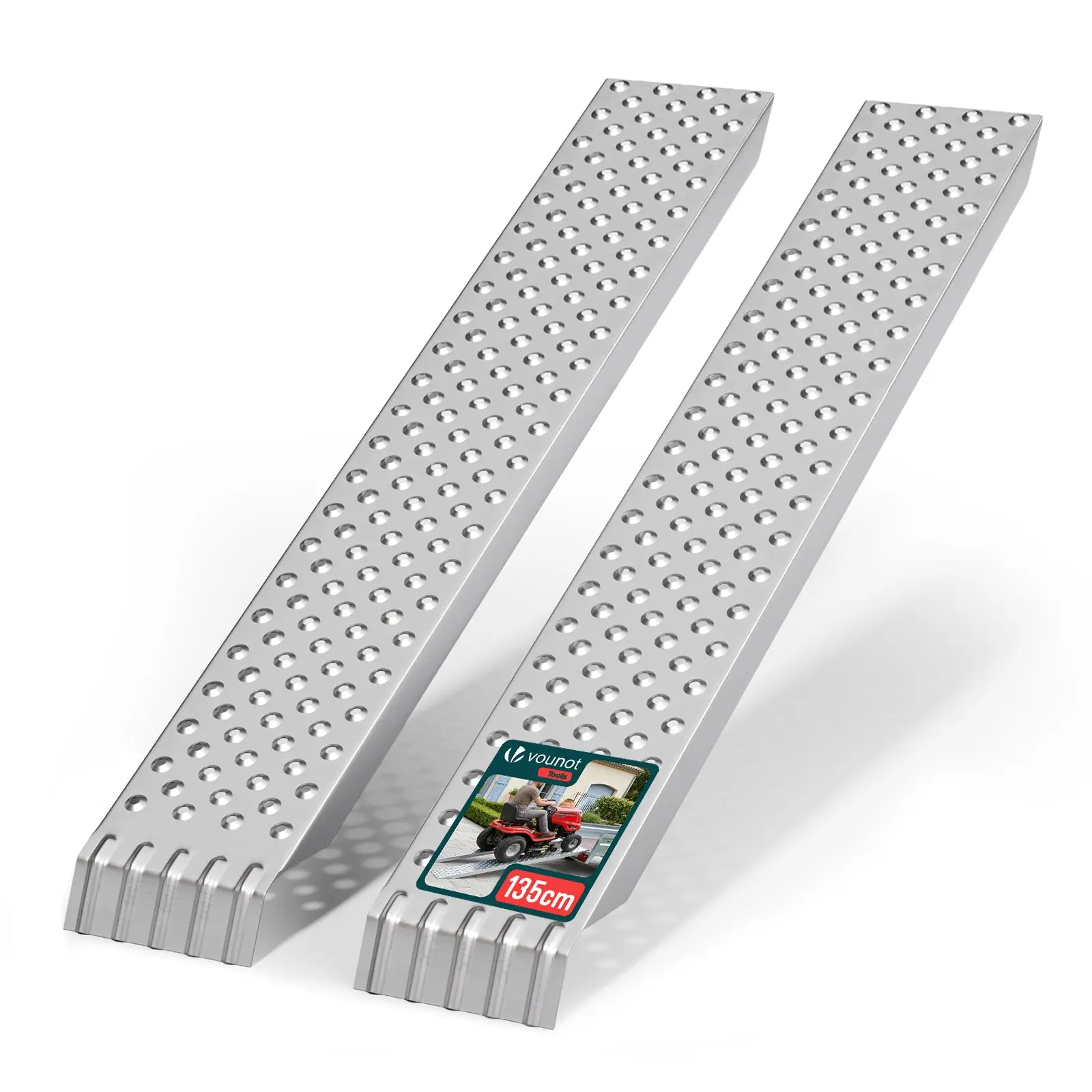 Lot de 2 Rampes de chargement 135cm en acier galvanisé – 400kg max – Rampe d’accès antidérapante anti-corrosion – VOUNOT®