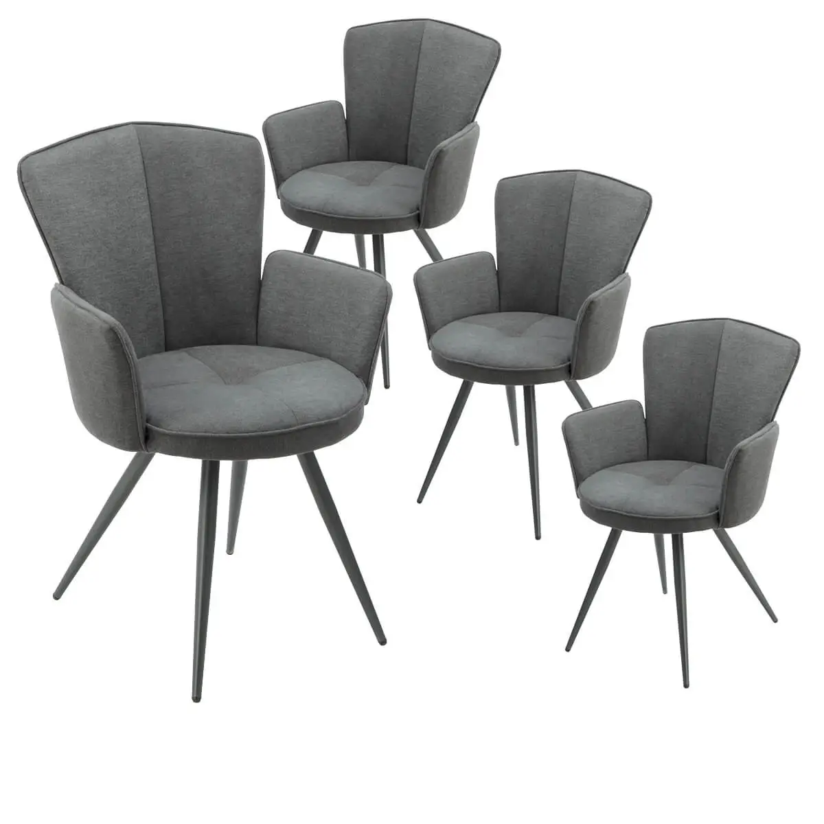 Lot de 4 Fauteuils Matelassés Gris Piètement Mat – MALO
