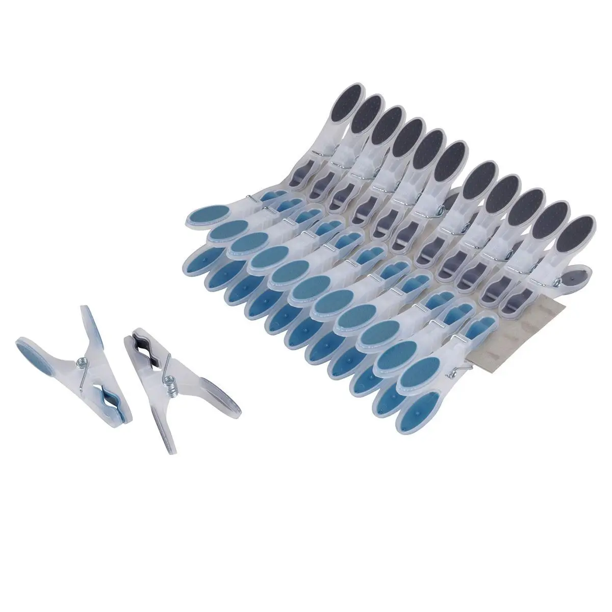 Lot de 24 Pinces à Linge «Bi-matière» 8cm Anthracite & Bleu Paon