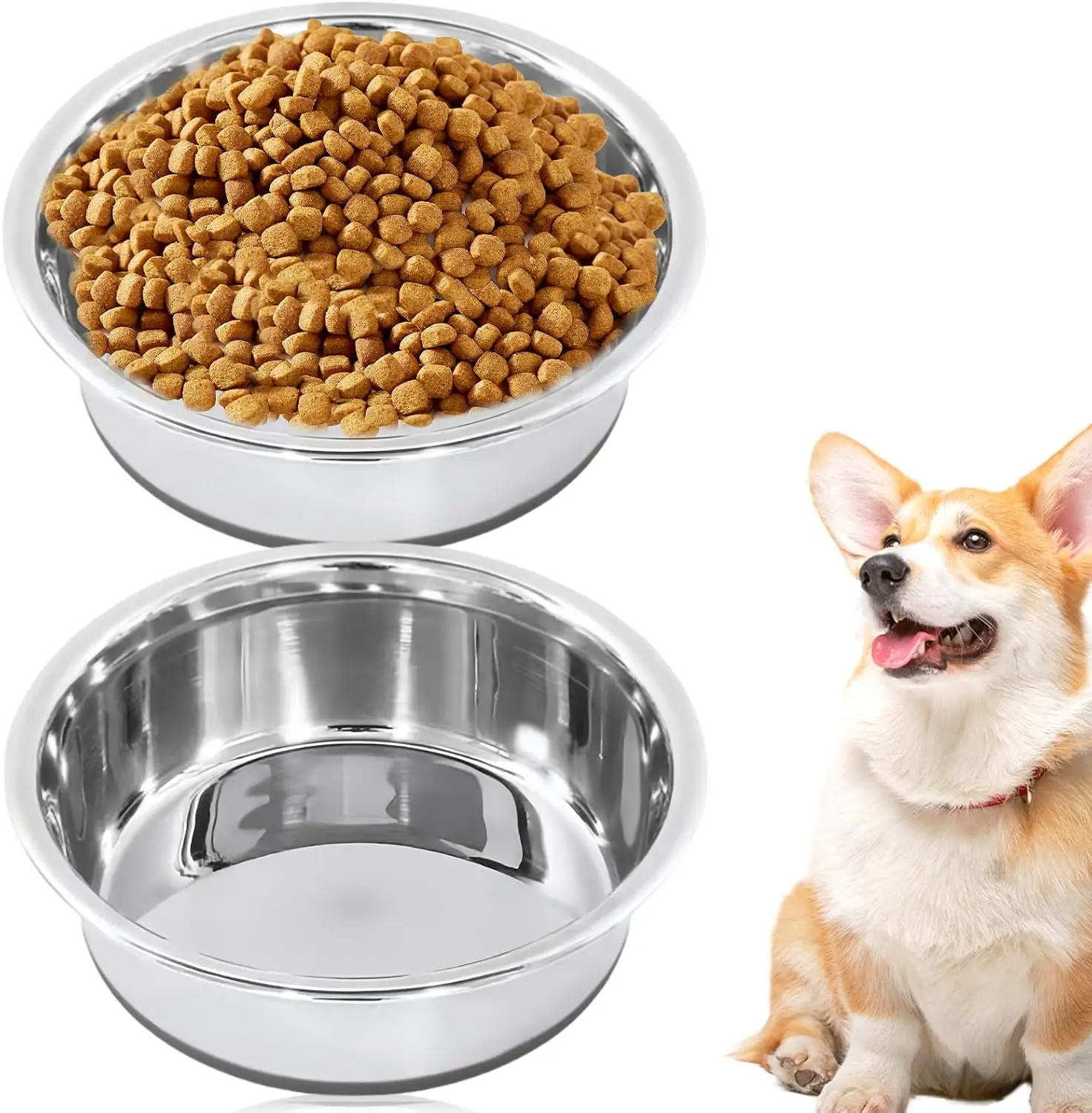 Lot de 2 gamelles pour chien en acier inoxydable avec silicone antidérapant de 18 cm Vendos85