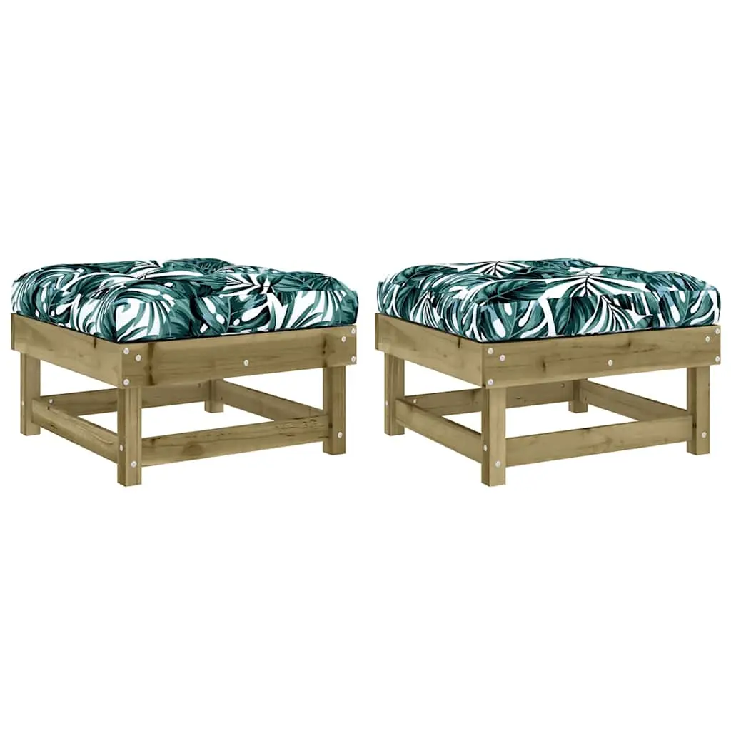 Lot de 2 Repose-pieds de jardin | Tabouret de jardin | Pouf et coussins bois pin imprégné Maison Chic