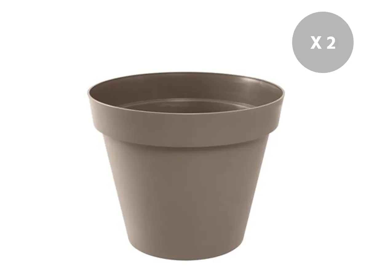 Lot de 2 Pots de fleur rond Toscane Ø 60 x H.47 cm Taupe – Eda