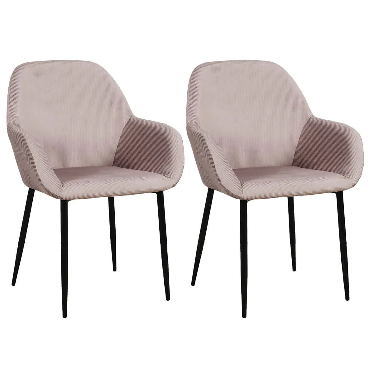 Lot de 2 Fauteuils Velours Côtelé Rose – ALESSIA