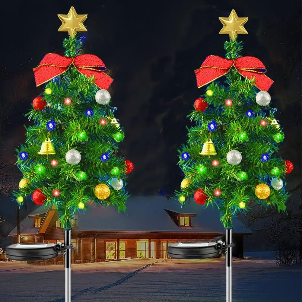 Lot de 2 petites lumières solaires pour sapin de Noël – Étanche – 40 LED – À énergie solaire – Décoration de jardin
