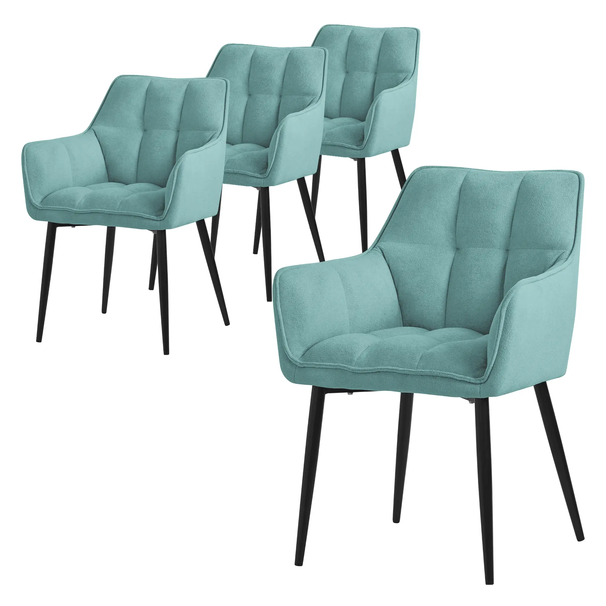 Lot de 4 chaises de salle à manger pétrole dossier et accoudoirs ergonomiques assise rembourrée en tissu éponge piètement en métal design moderne