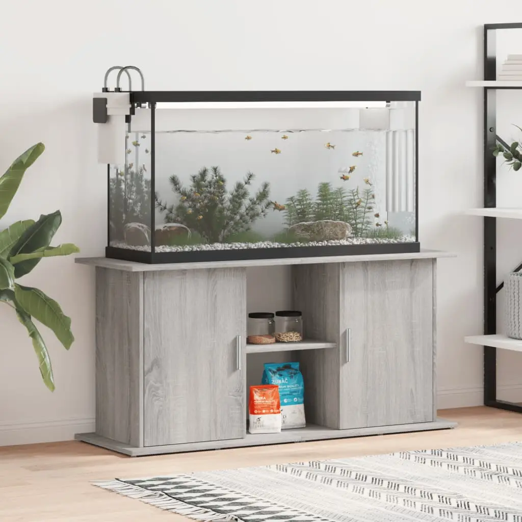 Grand Meuble Aquarium Bois d’ingénierie Rangement Pratique Sonoma Gris 121 cm