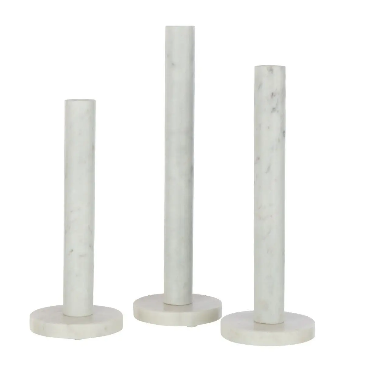 Lot de 3 Bougeoirs en Marbre «Bali» 40cm Blanc