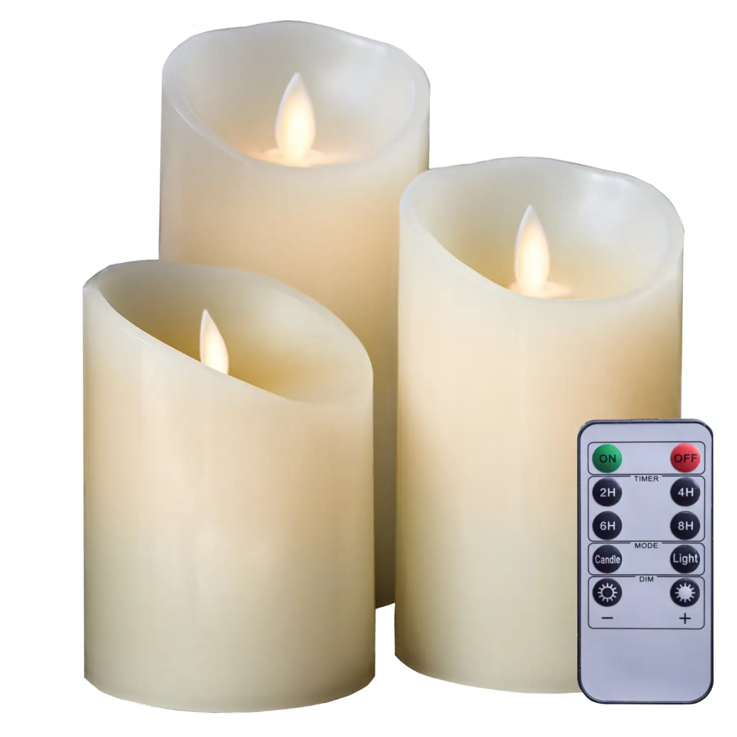 Lot de 3 bougies à LED 10, 12,5 et 15 cm en cire avec télécommande, flamme vacillante – Vivezen