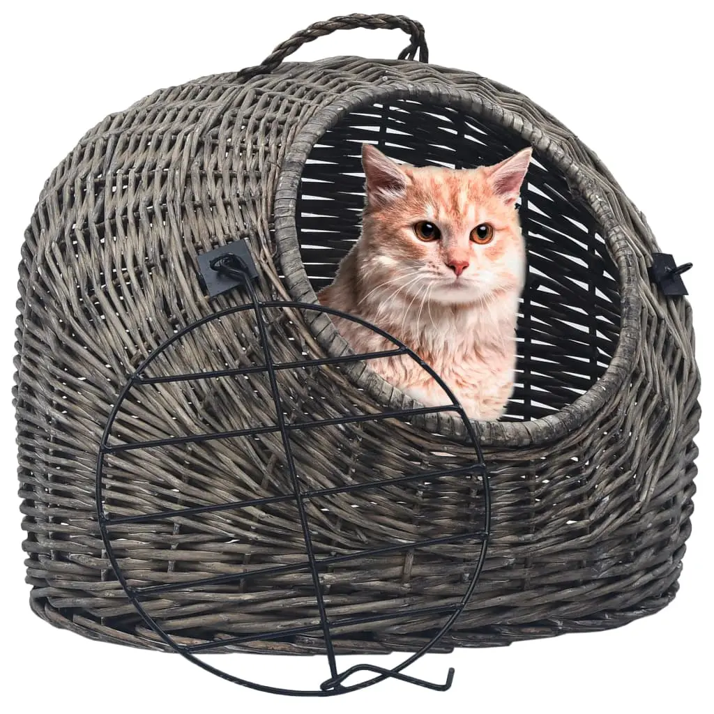 Grand Panier de Transport Chat Saule Naturel Fait Main Sécurité Voyage 60x45x45 cm Gris