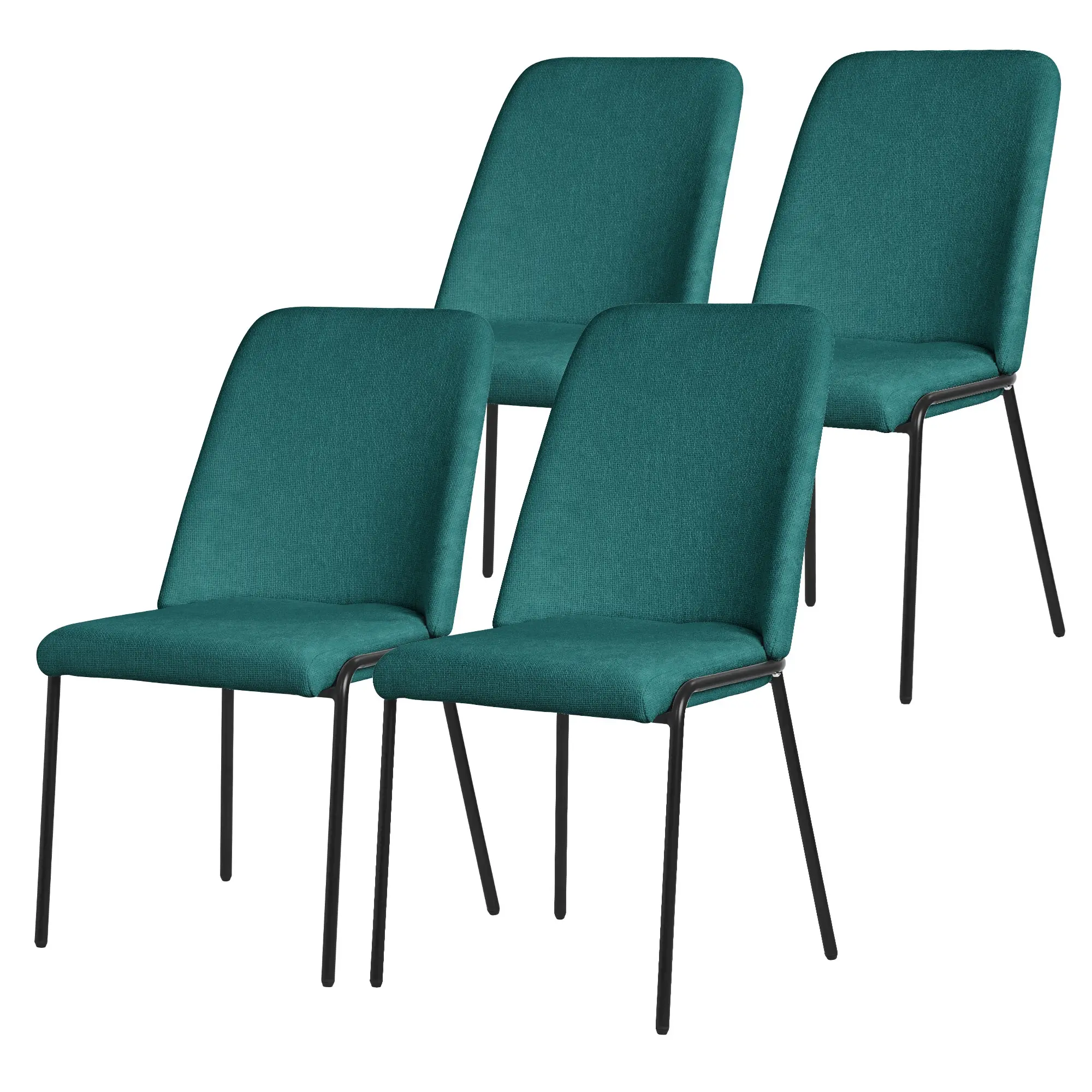 Lot de 4 chaises de salle à manger pétrole en polyester pieds en métal dossier ergonomique assise rembourrée sièges confortables pour cuisine salon