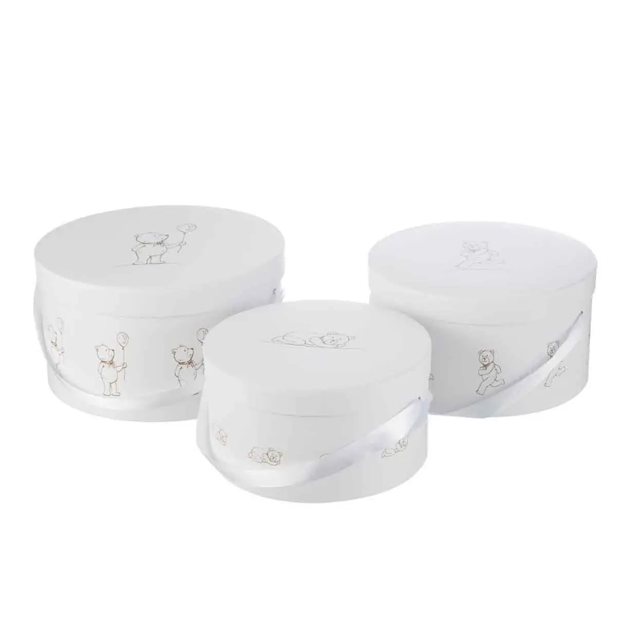 Lot de 3 Boîtes Déco Enfant «Ourson» 32cm Blanc