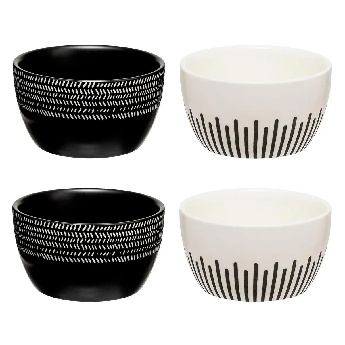 Lot de 4 Coupelles en Céramique «Ethnique» 10cm Noir & Blanc