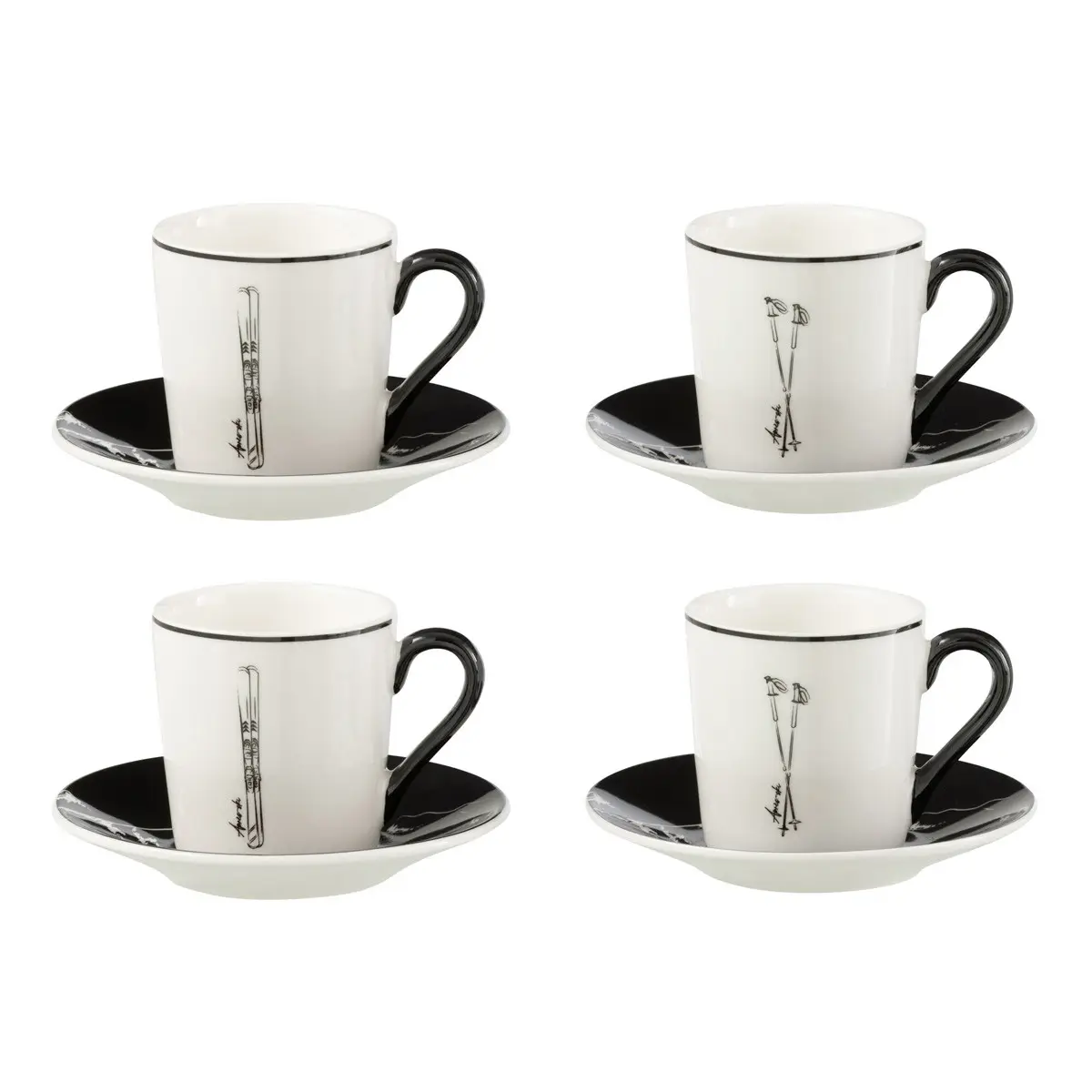 Lot de 4 Tasses à Café & Sous-Tasses «Après-Ski» 8cl Blanc