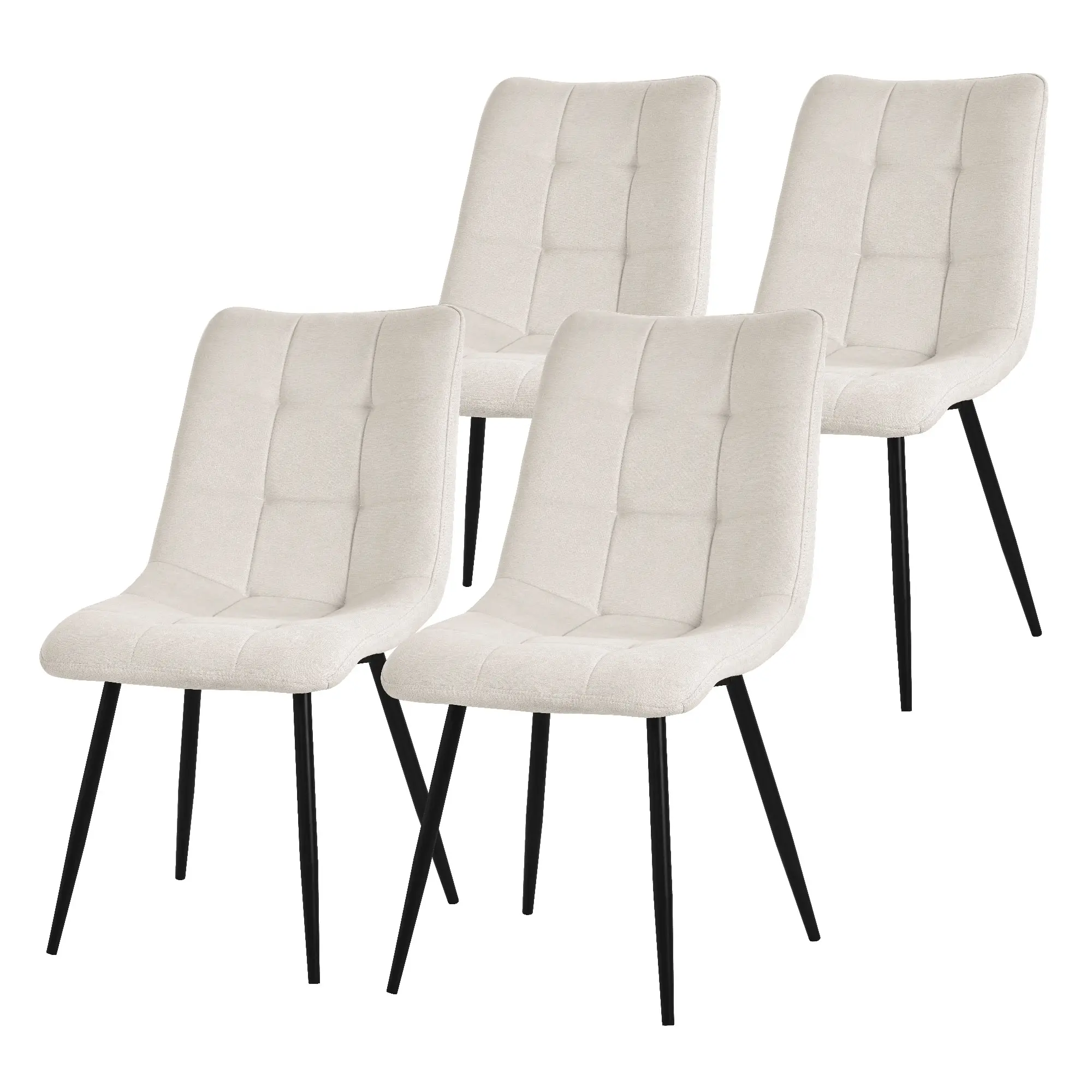 Lot de 4 chaises de salle à manger beige assise et dossier rembourrés en éponge tissu polyester ergonomique pieds noir en acier design élégant